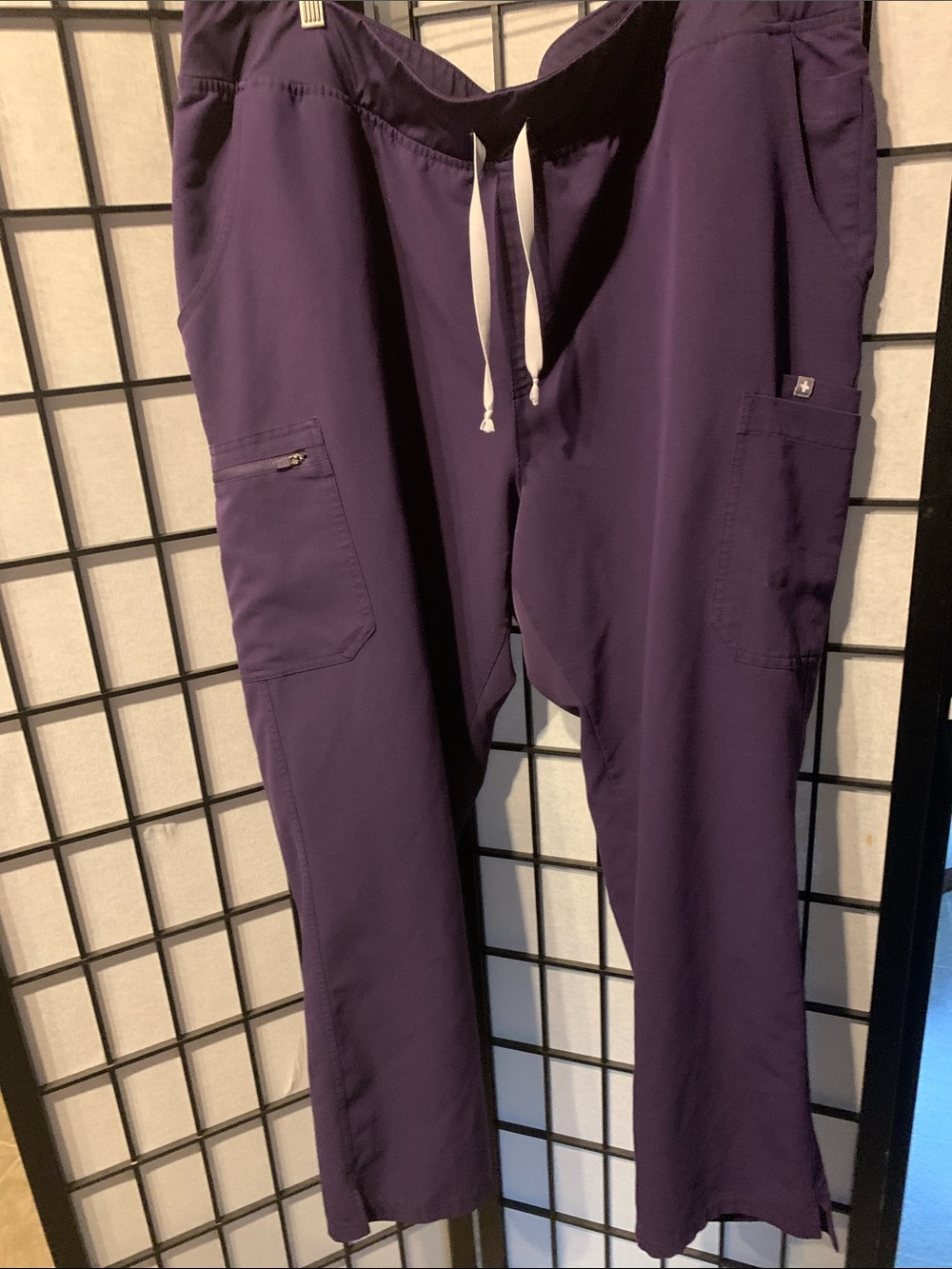 Figs Women's Straight Leg Scrub Pants in Deep Purple with Gray Drawstring Size4X